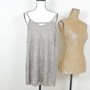 Parker Anthropologie Gray Silver Beaded Art Deco Flapper Size XS Mini Slip Dress